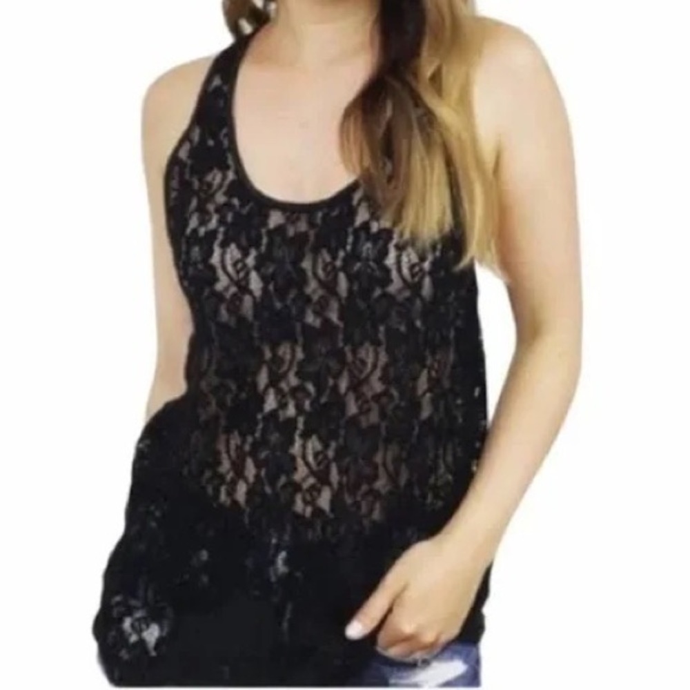 Wilfred Sheer Black Stretch Lace Top in Size Small​​​​​​​​​​​​​​